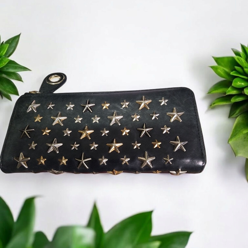 Jimmy Choo Black Star-Studded Zip Around Wallet